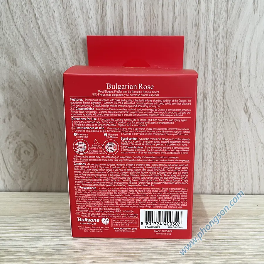 Nước hoa Grasse Bulgarian Rose mùi thơm hoa hồng. Sử dụng để trong xe ô tô, phòng hoặc nhà ở.