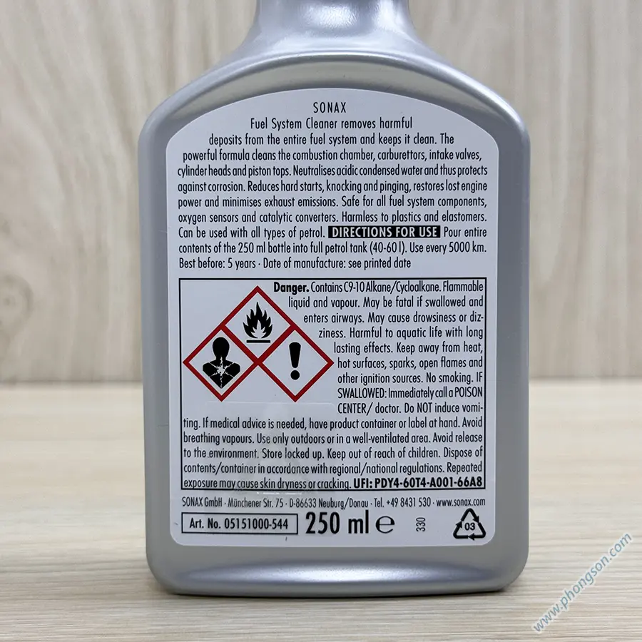 Phụ gia làm sạch làm sạch động cơ (buồng đốt) xe ô tô chạy xăng Sonax 515100 Fuel System Cleaner