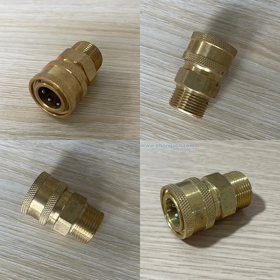 Phụ kiện dùng cho máy rửa xe cao áp, chuyển đổi từ đầu ốc xoáy ren M22 thành đầu ốc cắm nhanh 3/8 inch. Dùng cho các trường hợp cần thay đổi chuẩn kết nối của dây và súng rửa xe.