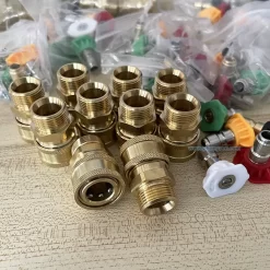 Phụ kiện dùng cho máy rửa xe cao áp, chuyển đổi từ đầu ốc xoáy ren M22 thành đầu ốc cắm nhanh 3/8 inch. Dùng cho các trường hợp cần thay đổi chuẩn kết nối của dây và súng rửa xe.