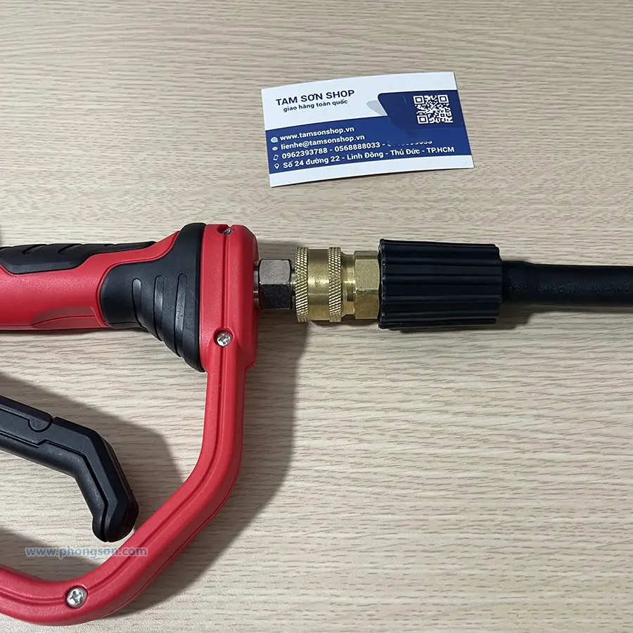 Phụ kiện dùng cho máy rửa xe cao áp, chuyển đổi từ đầu ốc xoáy ren M22 thành đầu ốc cắm nhanh 3/8 inch. Dùng cho các trường hợp cần thay đổi chuẩn kết nối của dây và súng rửa xe.