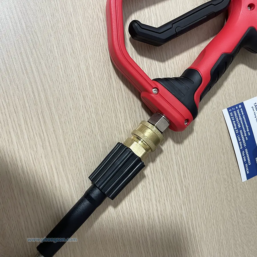 Phụ kiện dùng cho máy rửa xe cao áp, chuyển đổi từ đầu ốc xoáy ren M22 thành đầu ốc cắm nhanh 3/8 inch. Dùng cho các trường hợp cần thay đổi chuẩn kết nối của dây và súng rửa xe.