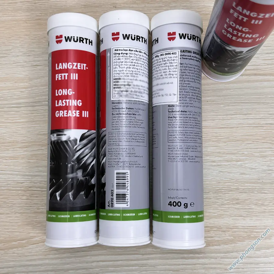 Mỡ bôi trơn đa năng chịu tải nặng Grease III Wurth 0890402 Long-Lasting