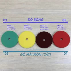 Phớt đánh bóng SGCB 5 inch (12.5 cm). Màu xanh bước 1, màu vàng bước 2, màu vang đỏ bước 2, màu đỏ bước 3 hoàn thiện