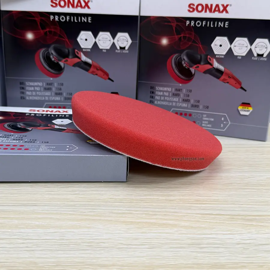 Phớt đánh bóng Sonax đỏ 6in (bước 1) - Mút đánh bóng xe ô tô với máy đánh bóng đồng tâm.